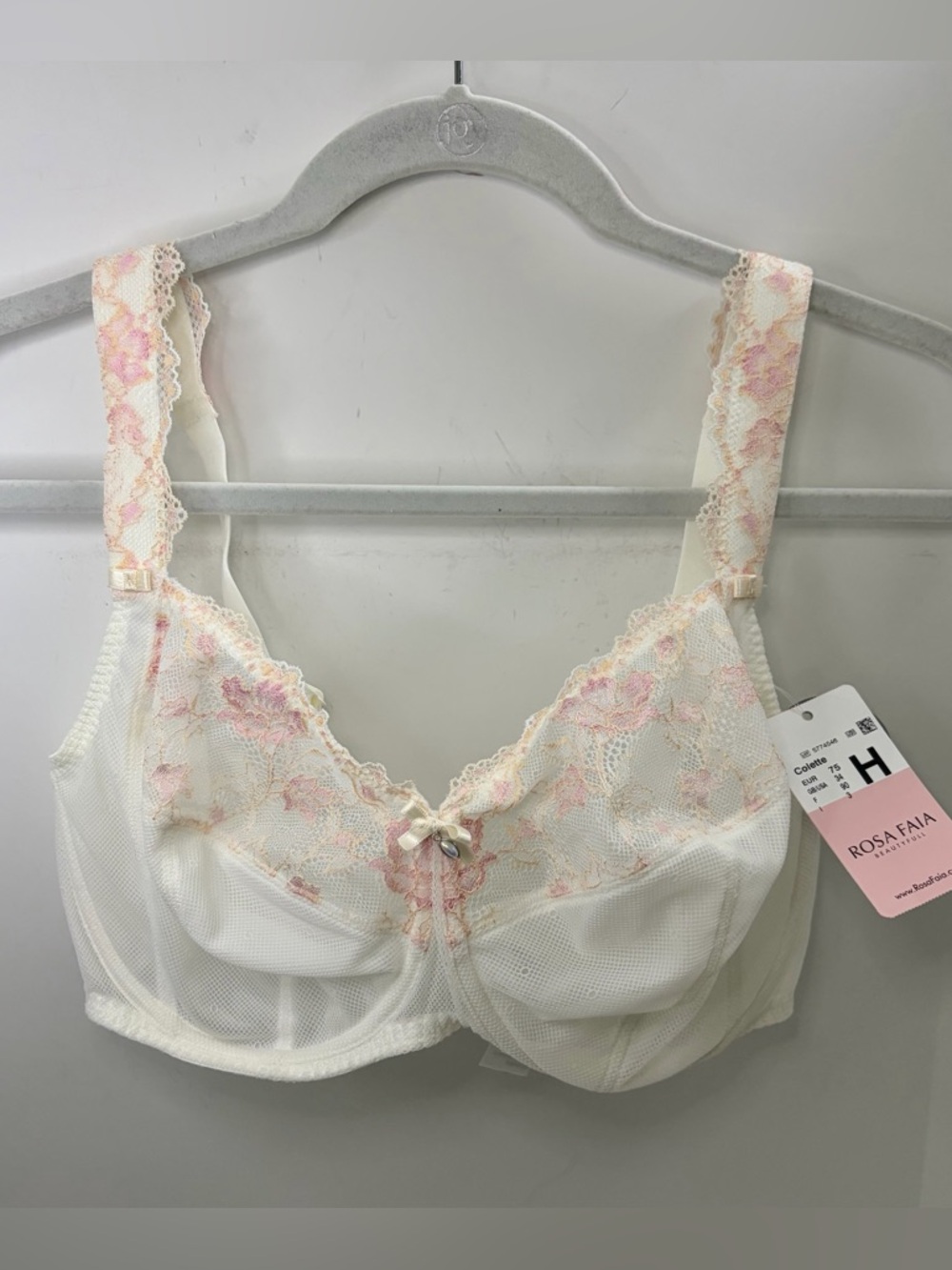 NWT New Rosa Faia Pink & White Lace Feminine Bra 34H